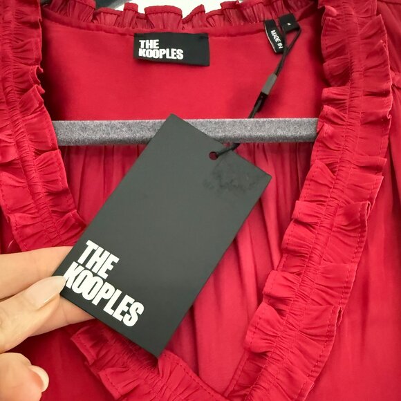 The Kooples V-Neck Ruffle Trim Woven Satin Blouse - Picture 4 of 8